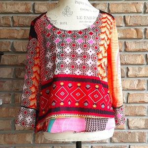 Patrons of Peace 3/4 sleeve boho style top.
